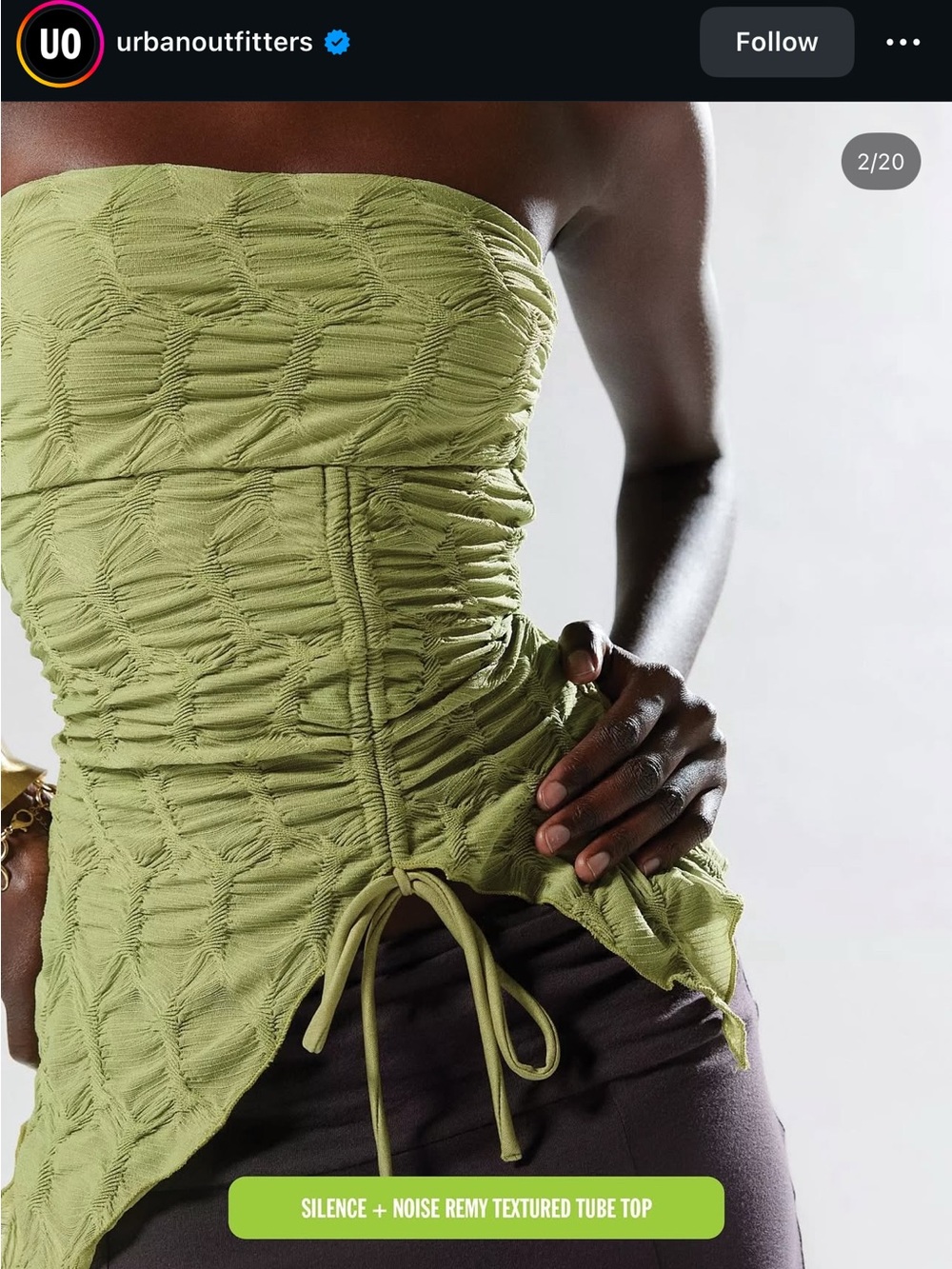 Silence + Noise Textured Olive Green Tube Top